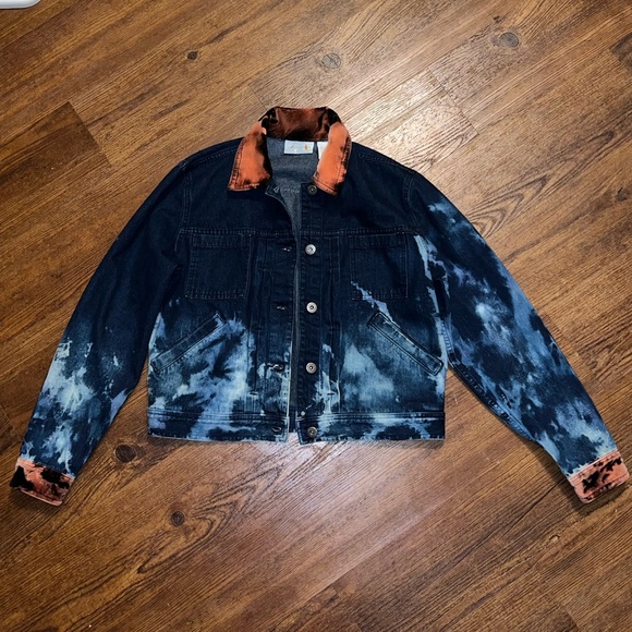 Liz Claiborne Blue Grunge Button Up Jacket Orange Velvet Collar & Cuffs Size S - Picture 6 of 14